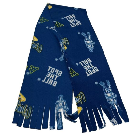 WVU Mountaineers Scarf Blue Fleece Fringe West Virginia University Winter Warm - Picture 1 of 5